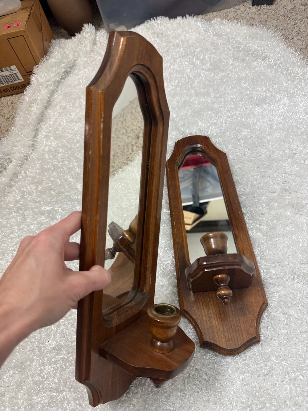 Vintage set of 2 taper candle mirror wall decor